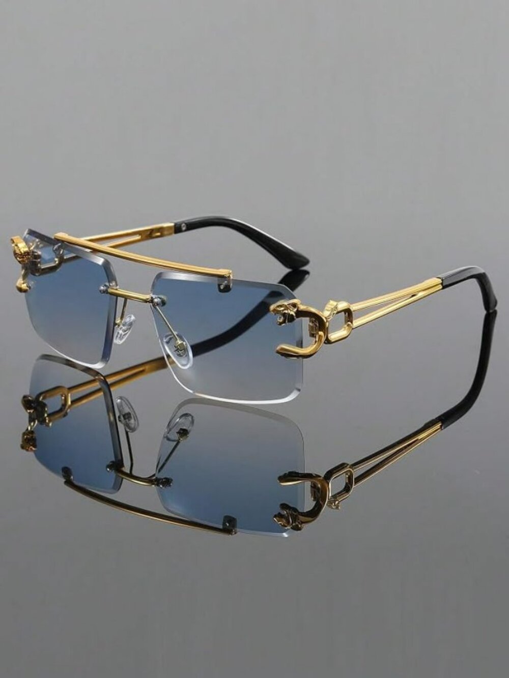 1pc Frameless Gradient Color Sunglasses in Blue/Gold